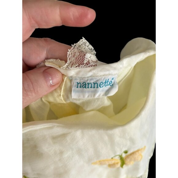 Vintage NANNETTE Pale Yellow Embroidered Butterflies Sheer Baby Dress Lace USA - Picture 4 of 14